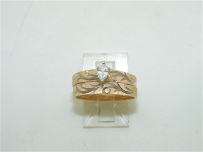 14k Yellow Gold Diamond Marquise Double Ring