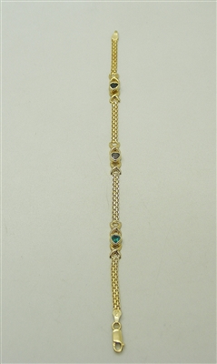 10k Yellow Gold Heart Multicolor stone bracelet