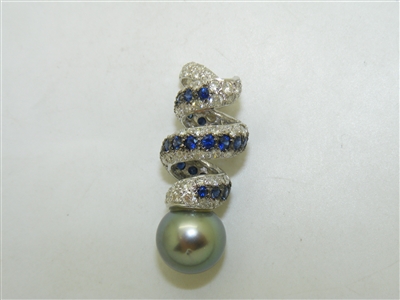 Swirl Diamond & Natural Sapphire Pendant