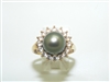 Beautiful Grey Cultured Pearl With Cubic Zircons Ring