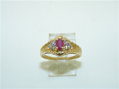 14k Yellow Gold Natural Diamond And Ruby Ring