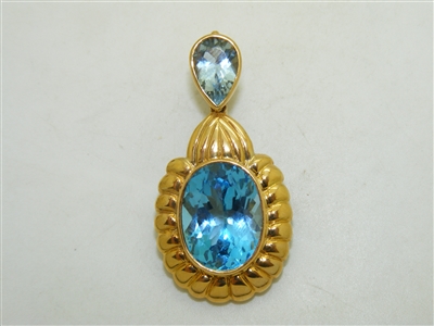 18k Yellow Gold Oval Blue topaz Pendant