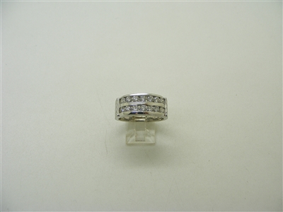 14K White Gold Two Row Mens Band Diamond Ring