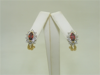 14k Yellow Gold Garnet Diamond Earring