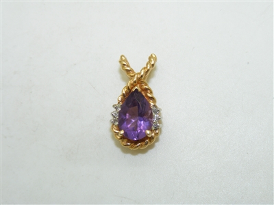 14k Yellow Gold Amethyst & Diamond Pendant