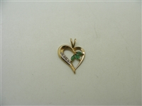 10k Yellow Gold Diamond & Natural Emerald Heart Pendant