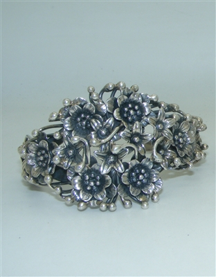 Vintage 925 Sterling Silver Flower Open Bracelet