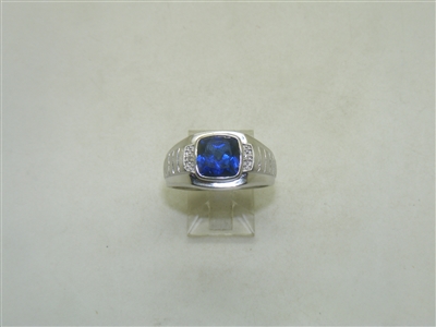 10k White Gold Man Made Blue Sapphire Diamond Ring