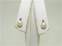 Pearl & Natural Ruby Earrings