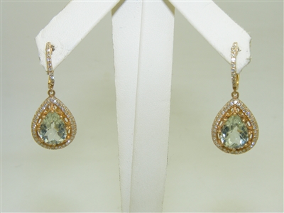 GORGEOUS 14k Yellow Gold Tourmaline Diamond Earrings