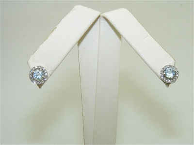 14k White Gold Light Blue Aquamarine Diamond Earring