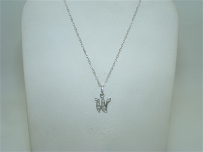 14k White gold "W" Initial pendant with chain