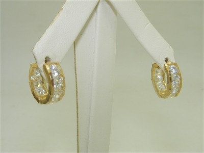 Cubic Zircon 14k Yellow Gold Hoop Earrings