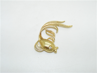 14k Yellow Gold Diamond Fish Pendant