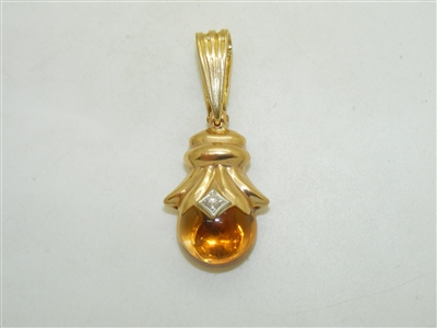 14k Yellow Gold Natural Gold Topaz Diamond Pendant