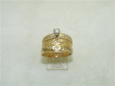 14k Yellow Gold Trio Diamond Ring
