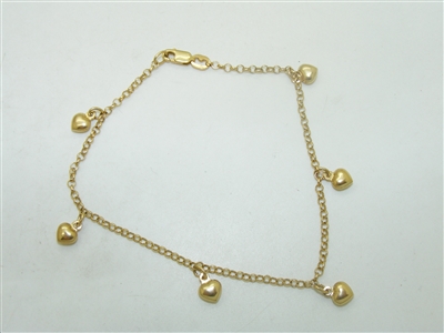 14k Yellow Gold Heart Charm Bracelet