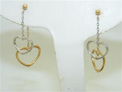 14k Yellow and White Gold Heart earrings