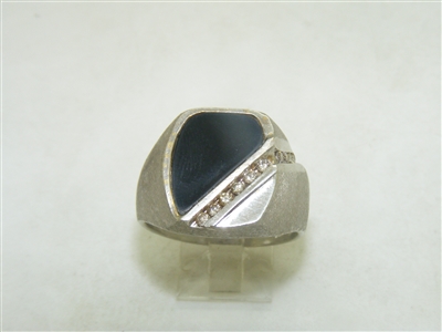 14k White Gold Diamond Onyx Ring