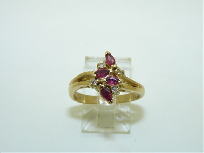 14k Yellow Gold Unique Design Ruby and Diamond Ring