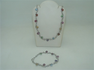 Beautiful Diamond Multicolor Stone Necklace and Bracelet set