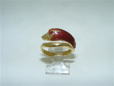 18k Yellow Gold Snake Red Enamel