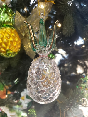 Clear and Green Glass Pineapple Ornament
