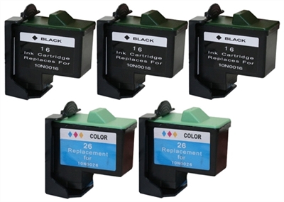 Lexmark No. 16 & 26 Remanufactured Ink Cartridge Five Pack Value Bundle