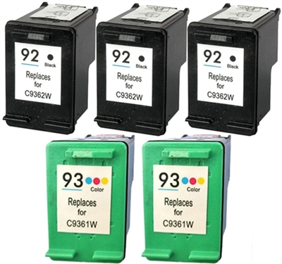 HP C936 Series (HP 92 & 93) Remanufactured Ink Cartridge Five Pack Value Bundle