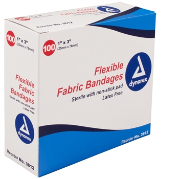 Adhesive Bandages, Fabric 1" x 3", Sterile (100/box)