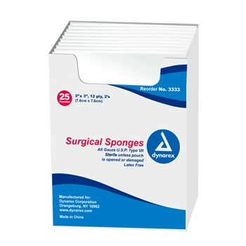 Gauze 3"x3" 12 ply (2's); STERILE (25/pack)