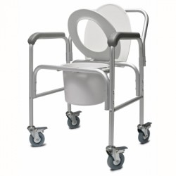 3-in-1 Aluminum Commode with Back Bar and Casters