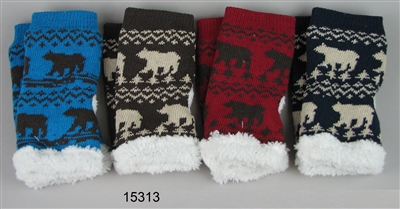 Texting Gloves Bear Design with Sherpa Fleece Lining