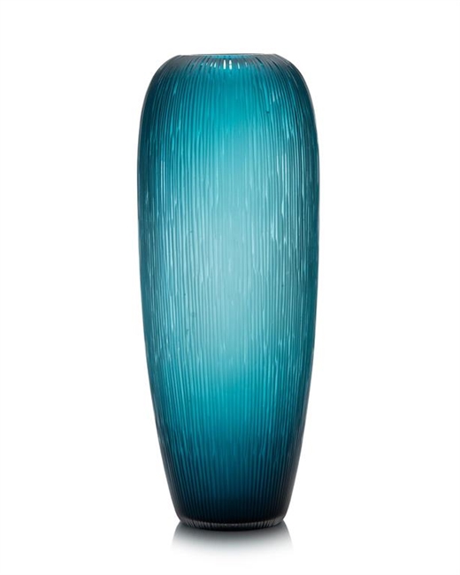 Carved Teal Glass Vase