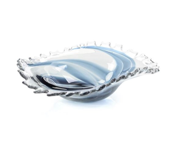 Hand-Blown Blue and Clear Glass Bowl
