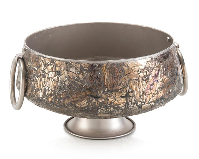 Glass Mosaic Bowl with Metallic Bronze Handles