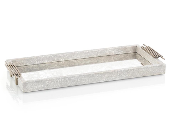 Gray Shagreen and Mirror Glass Tray