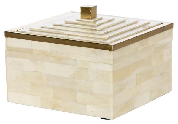 Square Ivory Bone Box with Gold Accents