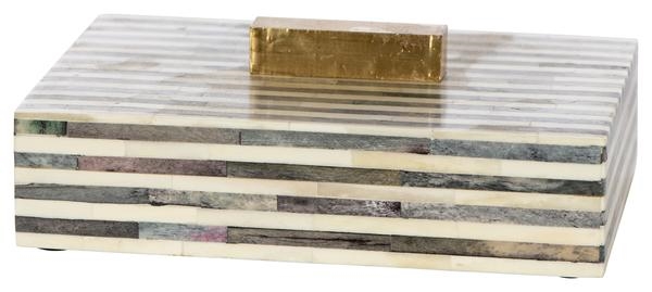 Rectangular Ivory Bone Box with Gold Accents