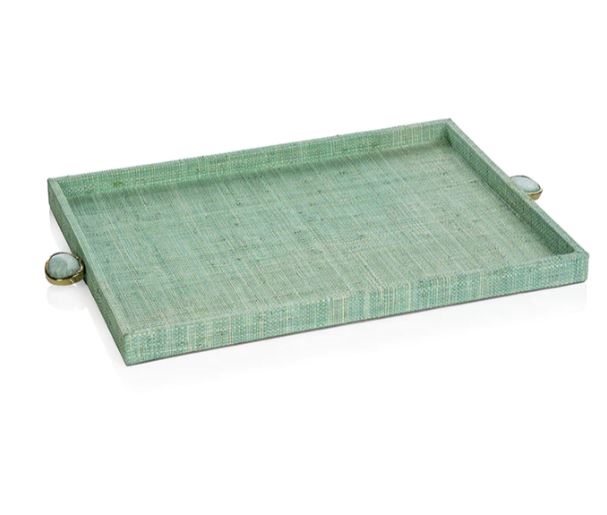 Raffia Palm Tray with Stone Accent | Jade - Large