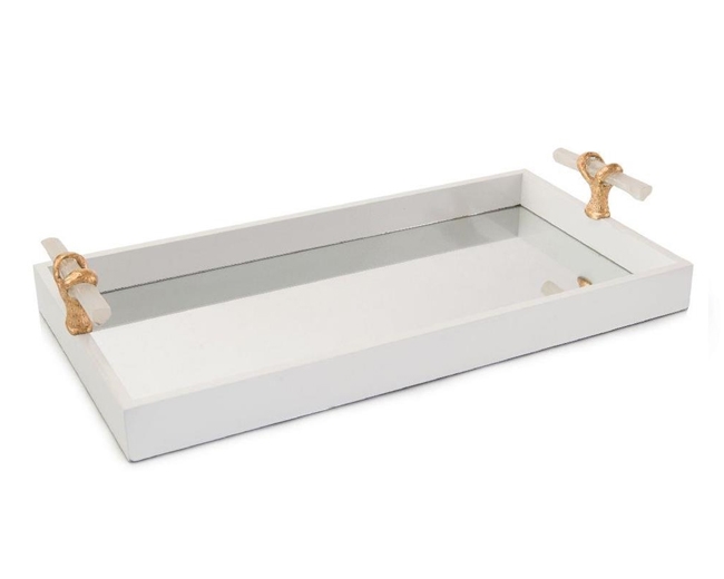 White Tray with Selenite Handles