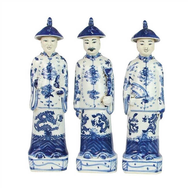 Blue and White Porcelain Standing Qing Emperors