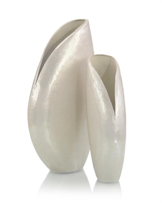 White Pearlized Oval Vase