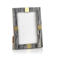 Ribbed Gray Bone Photo Frame with Brass Accent  - 4x6