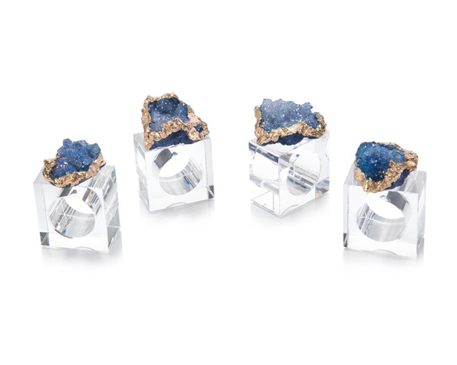 Set of 4 Blue and Gold Geode Napkin Rings