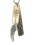 Zipper pull silver nickel and brass plate, hand-stamped with "GOLD" and wing symbol