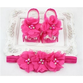 Headband & Infant Barefoot Sandals Set - FUCHSIA