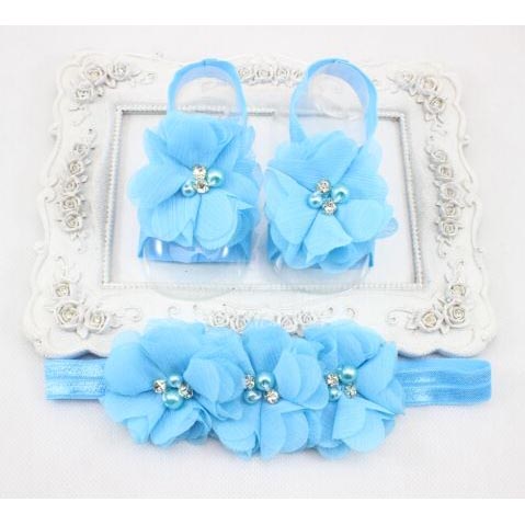 Headband & Infant Barefoot Sandals Set - AQUA