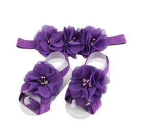 Headband & Infant Barefoot Sandals Set - PURPLE