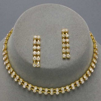 Rhinestone/Gold Necklace Choker & Earrings Set S7492